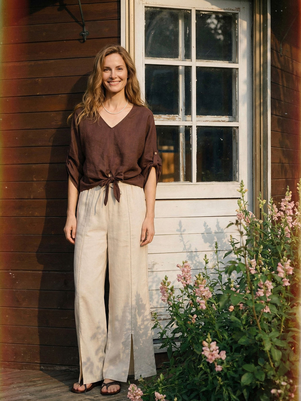 100% Linen Twist-Hem Batwing Top LAVENA-LINTICO