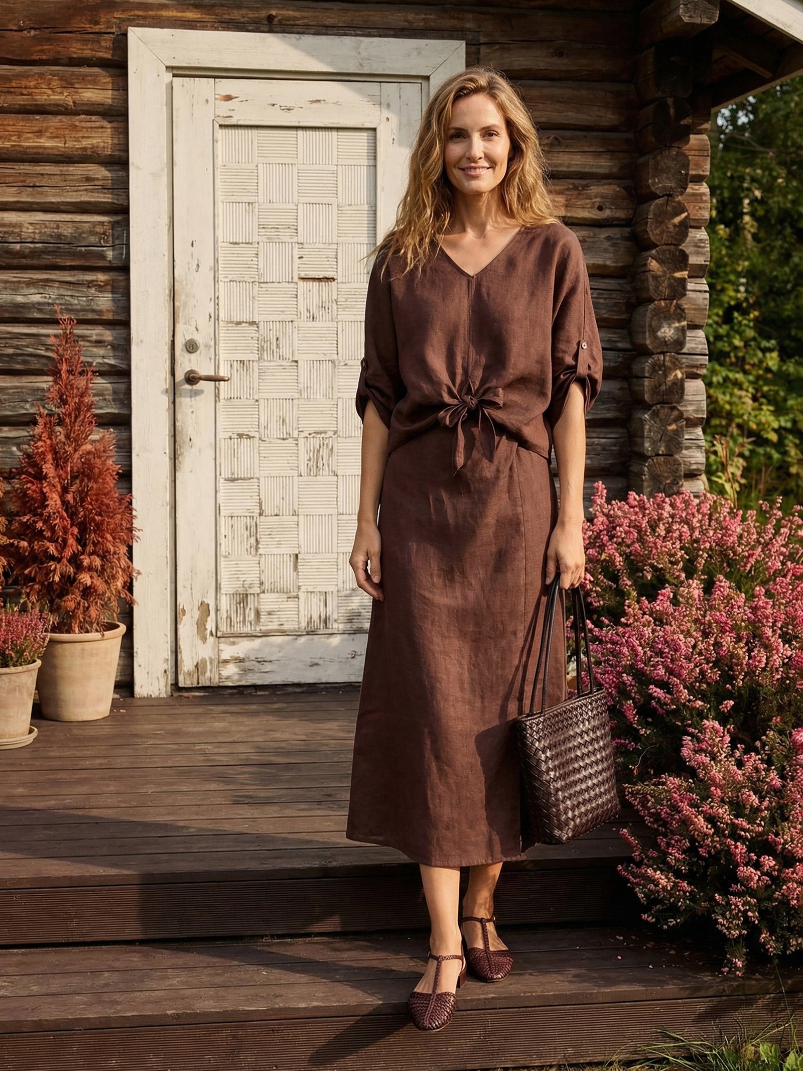 100% Linen Twist-Hem Batwing Top LAVENA-LINTICO