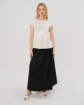 Pleated Black Maternity Maxi Skirt in All-Season Wool Blend | Over/Under Bump
