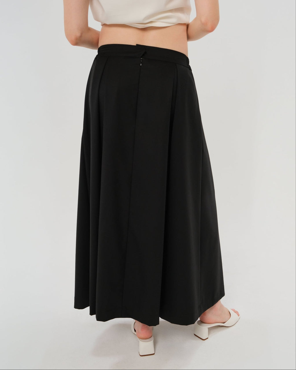 Pleated Black Maternity Maxi Skirt in All-Season Wool Blend | Over/Under Bump