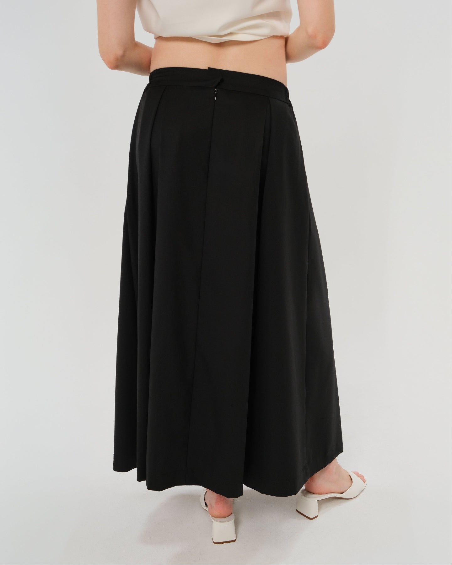 Pleated Black Maternity Maxi Skirt in All-Season Wool Blend | Over/Under Bump