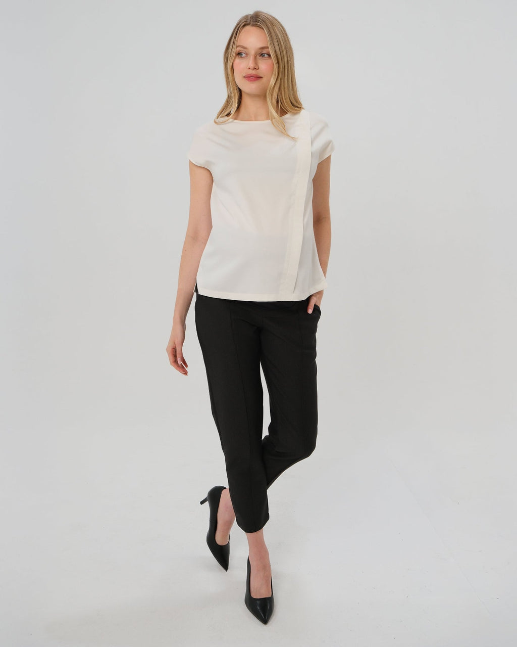 Slim Leg Maternity Work Pants in Black