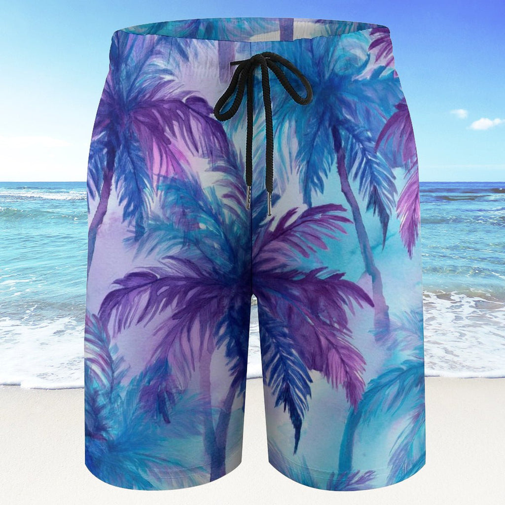 Children's Blue Palm Tree Pattern Board Shorts