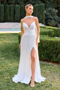 Ladivine CD410W Sculpted Sweetheart Pleated Chiffon A-Line Dress