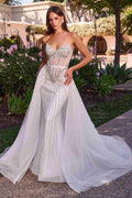Ladivine CD643W Strapless Beaded Bridal Gown with Tulle Overskirt