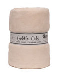 A stack of two folded cream-colored fabric yardage rolls with a paper band label reading 'Cuddle Cuts' and '3 YARD PRECUT EXTRA-WIDE FABRIC' on a white background.