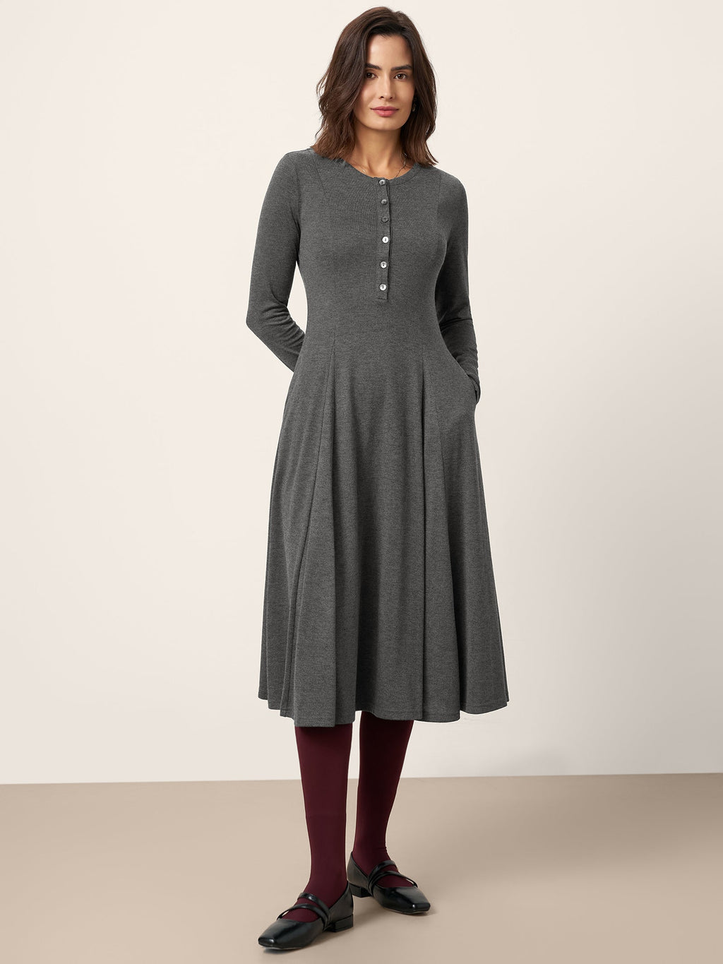 Cashmere Buttoned Panel Midi Dress BREE
