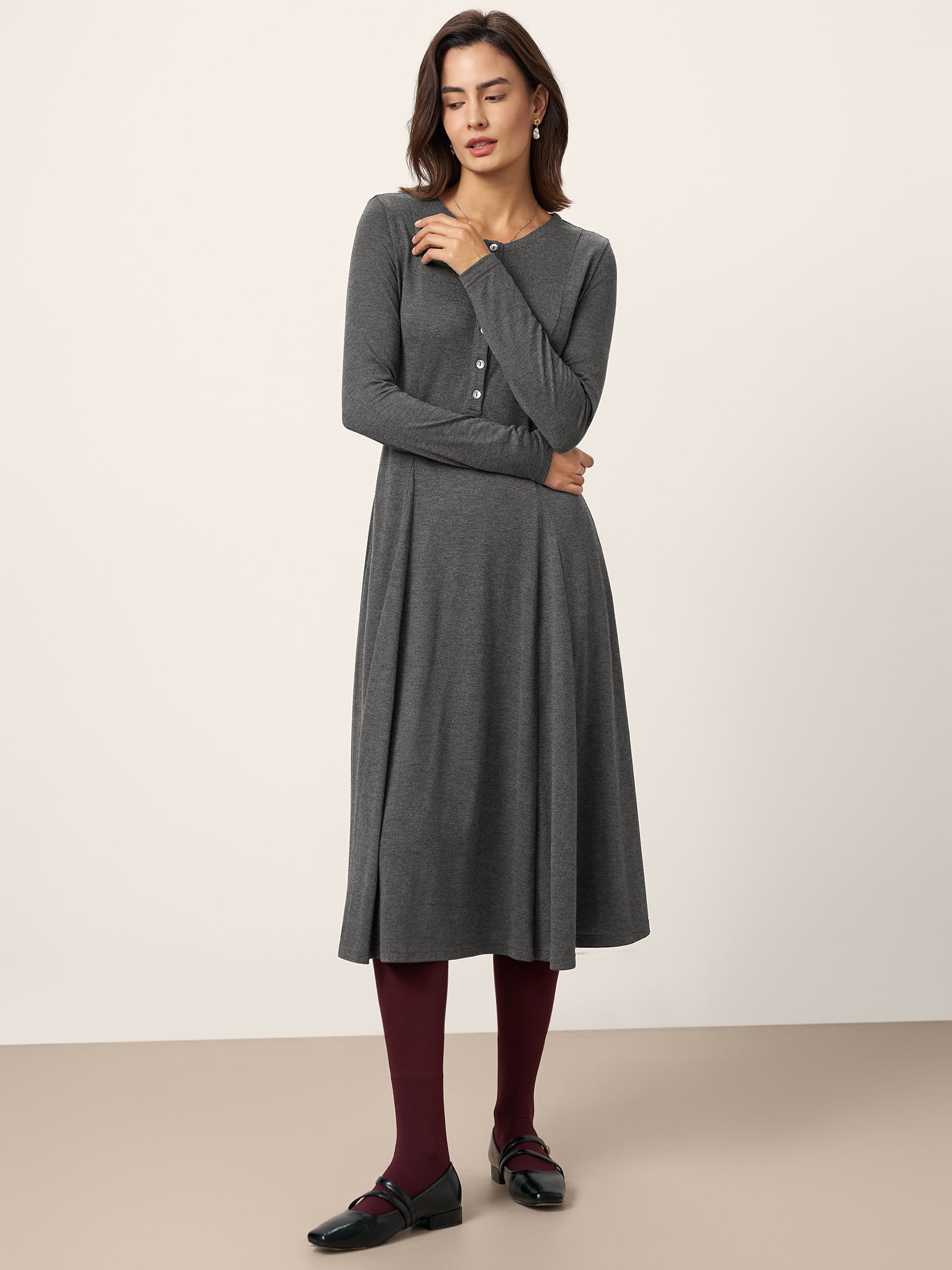 Cashmere Buttoned Panel Midi Dress BREE