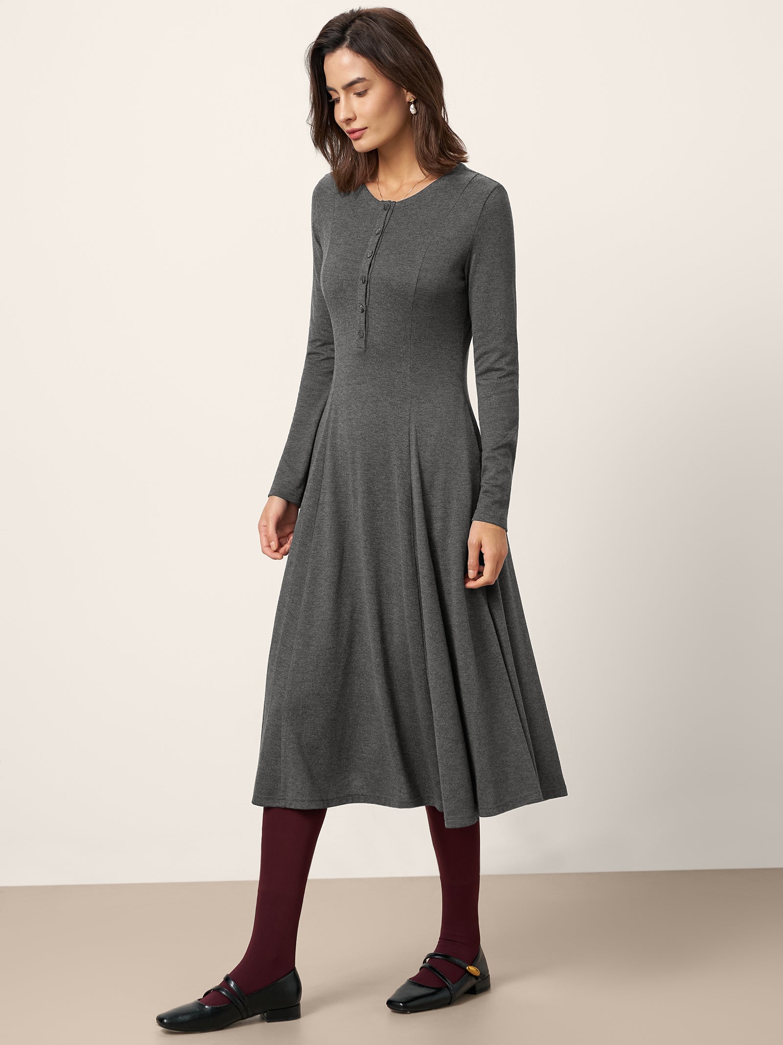 Cashmere Buttoned Panel Midi Dress BREE