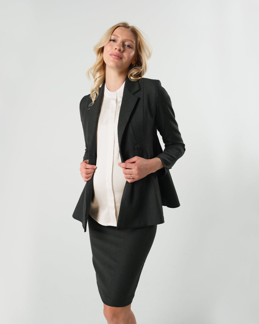 Short Sleeve Satin Maternity Shell Top with Concealed Nursing Zip