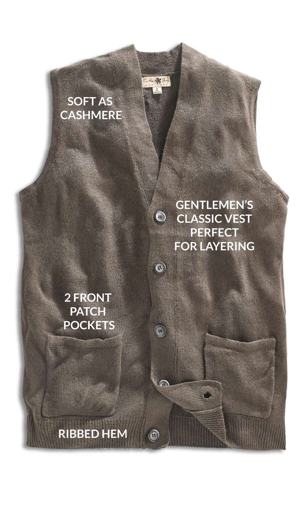 Men's Cashmere-Like Button Front Flat Knit Sweater Vest with Chest Pockets