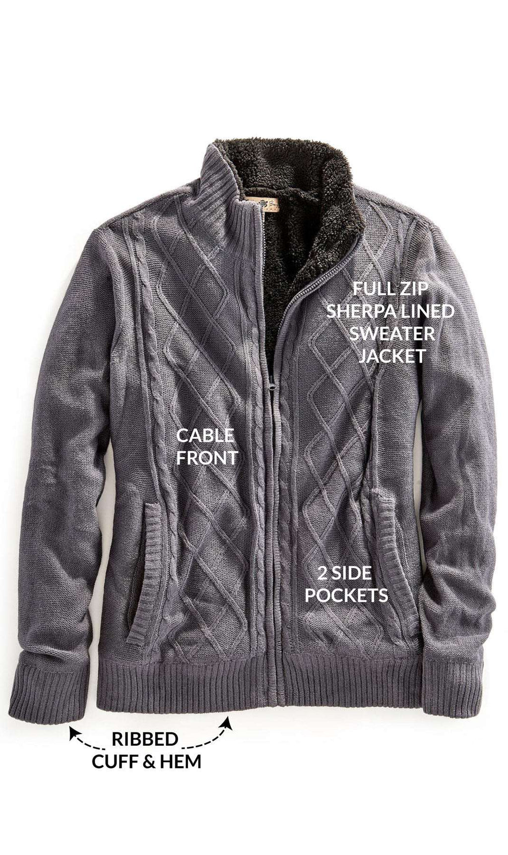 Men's Sherpa Fleece Lined Zip Front Sweater Jacket