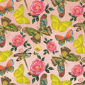 Pattern of butterflies and flowers on a pink background