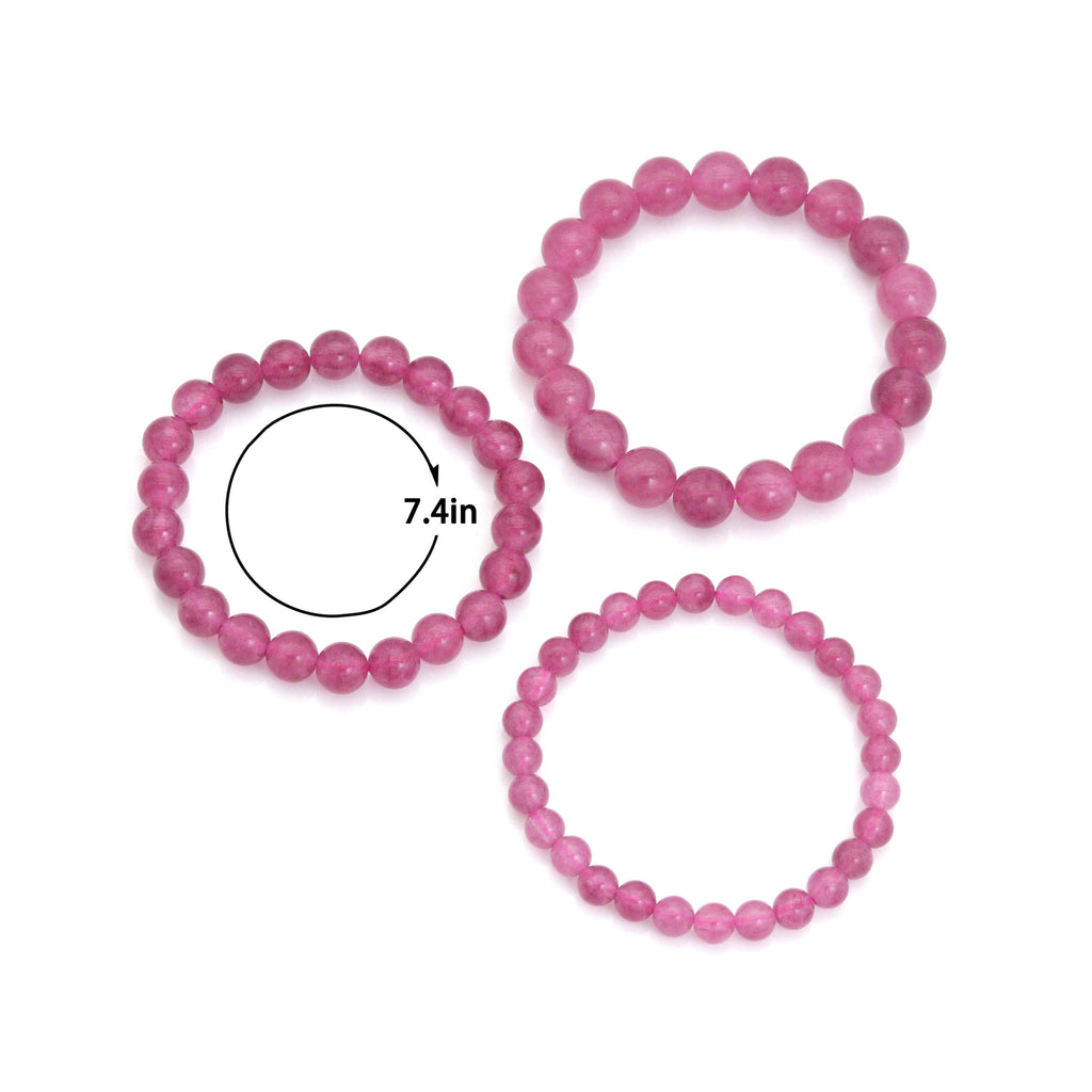 Pink Jade Round Smooth Stretchy Bracelet, Sku#EF750