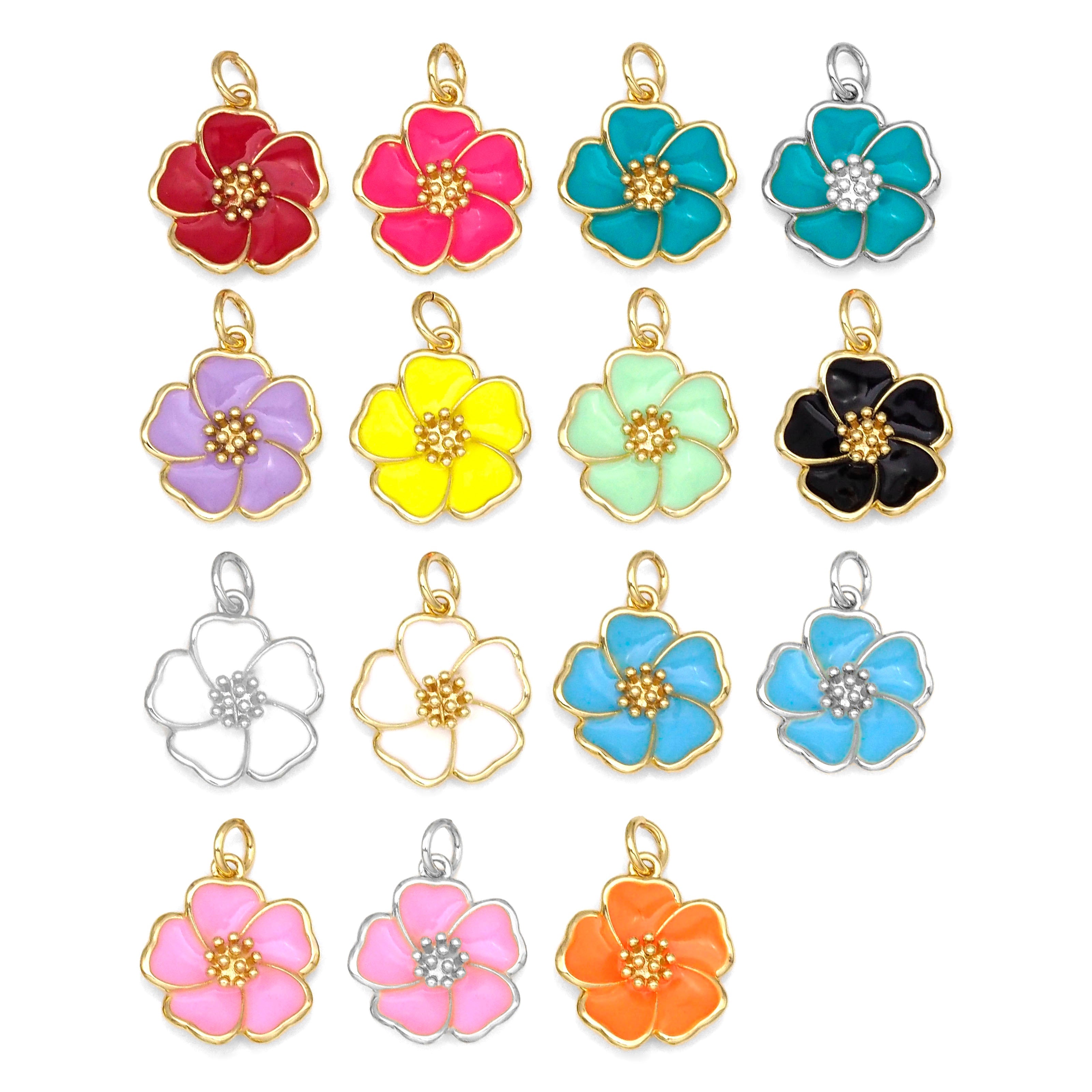 Colorful Enamel Flower Pendant, Necklace Bracelet Charm Pendant, Sku#F1438