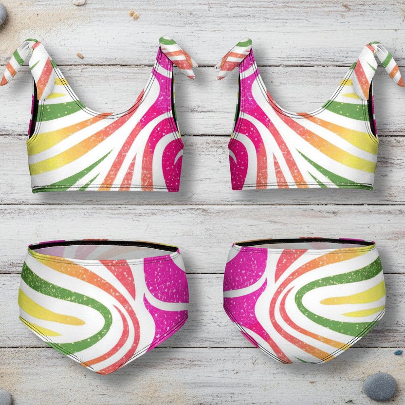 Girls Tropical Bikini Coral Stripe