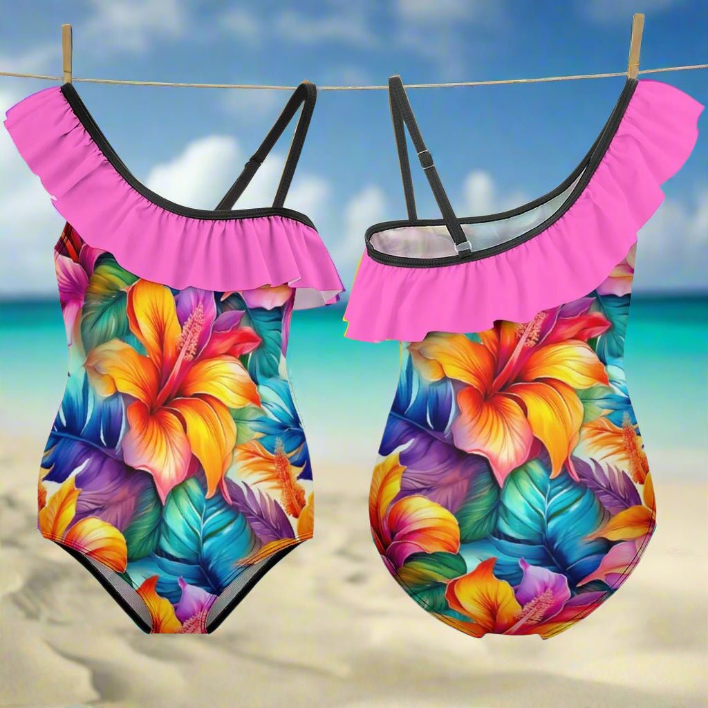 Ruffled One-Piece Hawaiian Style Swimsuit for Girls