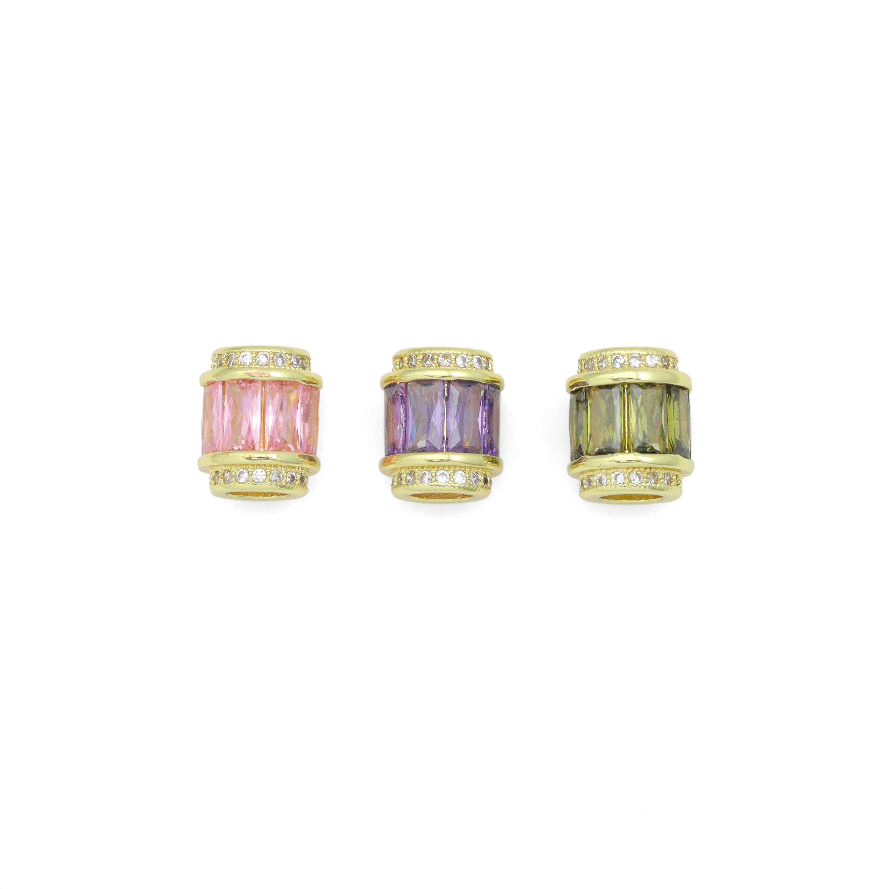 CZ Micro Pave Big Hole Drum Spacer Beads, Cubic Zirconia Large Hole Spacer Beads Ruby/Amethyst/Pink,10x12mm,1pc,sku#G268-Bestbeads & Beyond