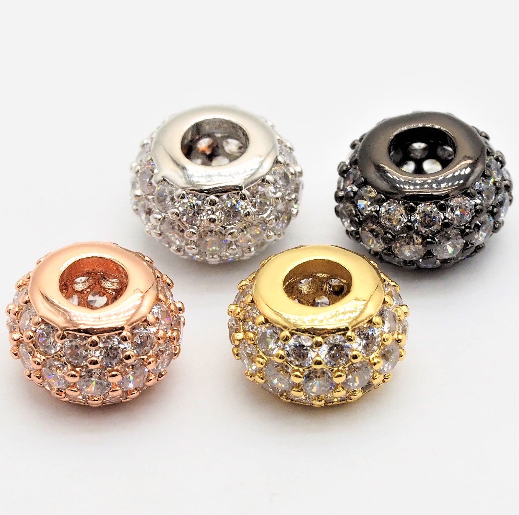 CZ Micro Pave Large Hole Rondelle Beads, Cubic Zirconia Pave Beads, 6mm/8mm/10mm Shamballa Ball beads, CZ Space Beads,sku#G412-Bestbeads & Beyond