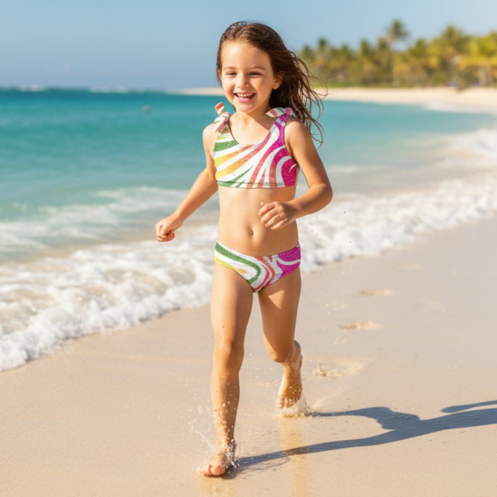 Girls Tropical Bikini Coral Stripe