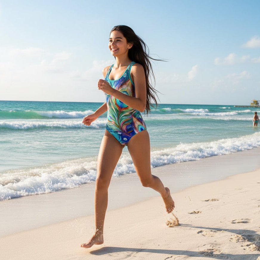Women's Peacock Pattern Sporty Racerback Swimsuit