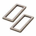 Two rectangular metal washers on a white background