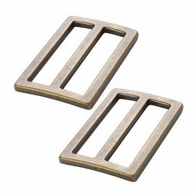 Two rectangular metal pull handles on a white background