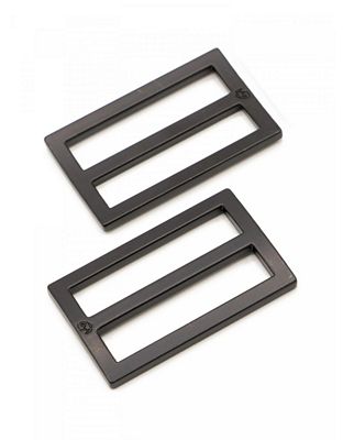 Two black metal rectangular buckle plates with three slots, shown on a plain white background.