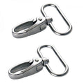 Two silver stainless steel swivel snap hooks with oval D-rings, shown on a plain white background.