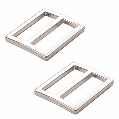 Two silver rectangular rings on a white background