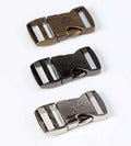Three metal buckles on a white background