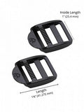 Two black plastic components with measurements on a white background