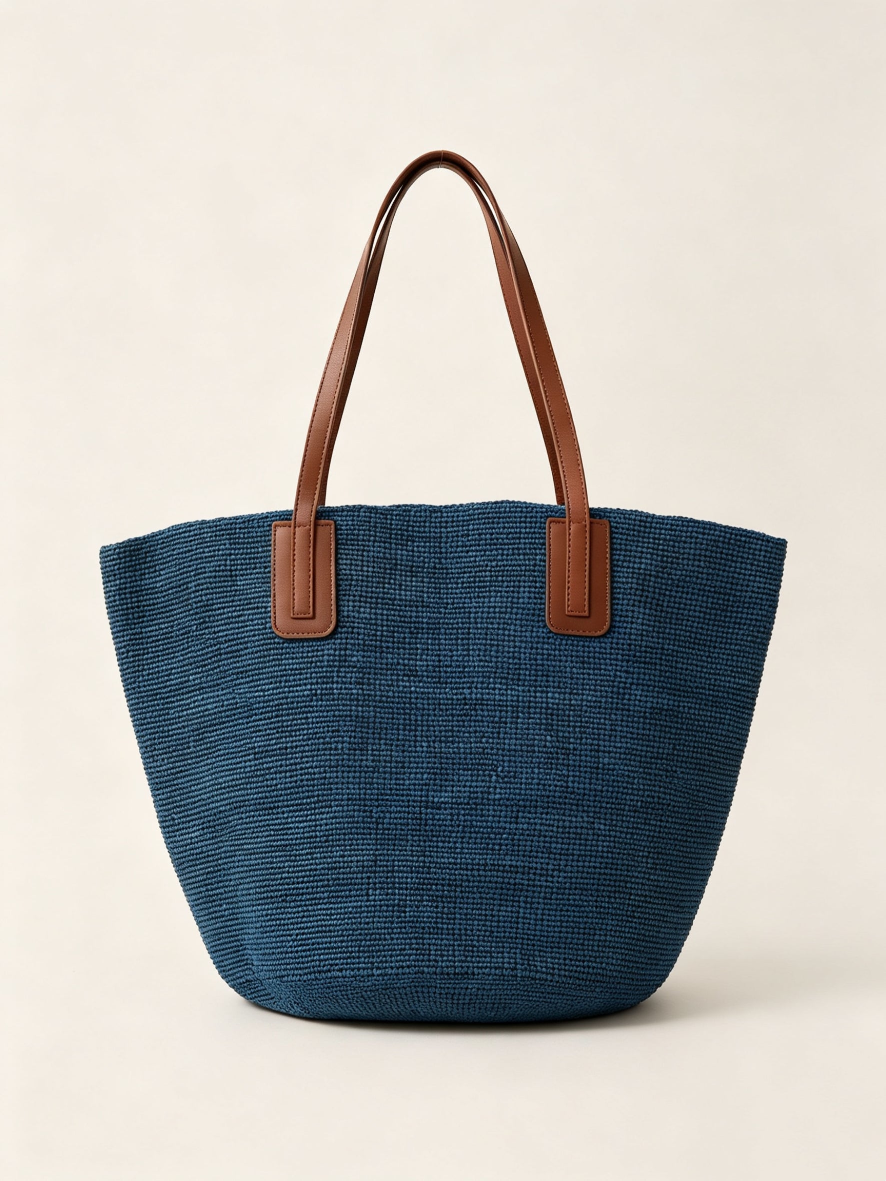 Handwoven Raffia Tote Bag With Leather Handles-LINTICO
