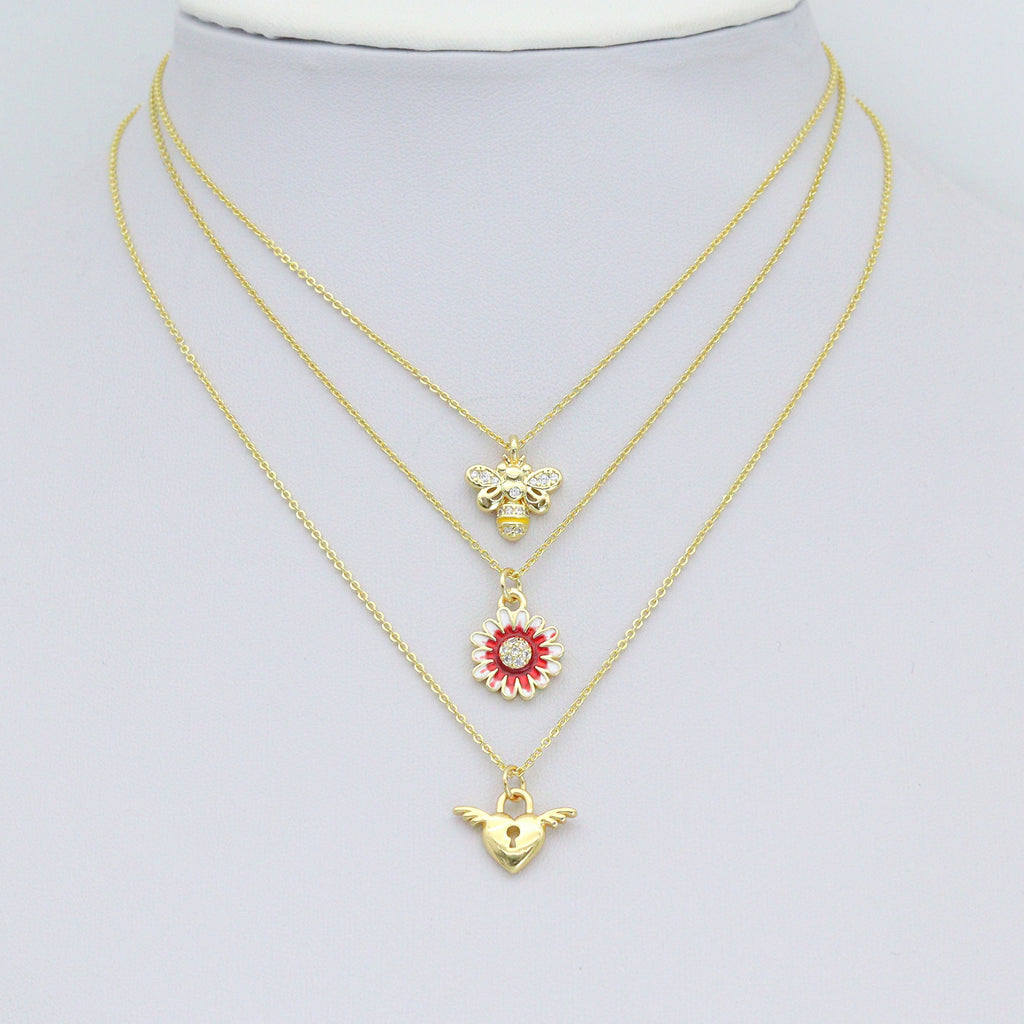 Colorful Enamel Bee Wing Heart Daisy Flower Shape Charm Pendant, Sku#LD755