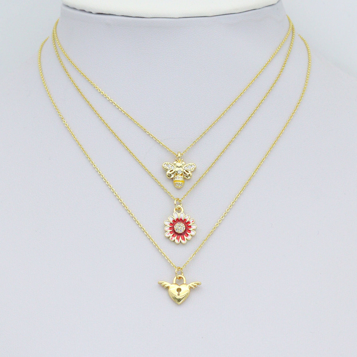 Colorful Enamel Bee Wing Heart Daisy Flower Shape Charm Pendant, Sku#LD755