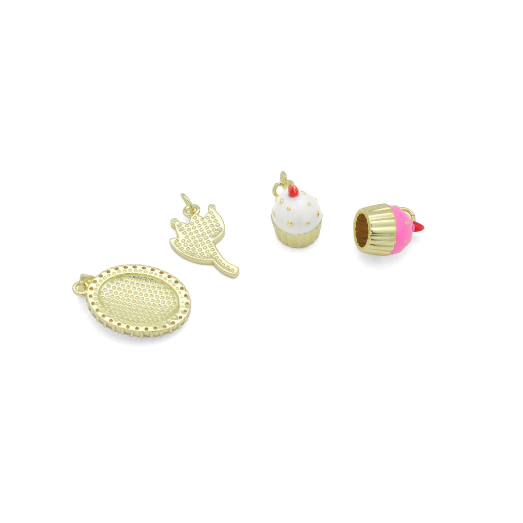 Colorful Enamel Bow tulip Flower Cup Cake charm, Sku#LK1262