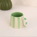 Green Stripe Coffee Cup | Handpainted Stoneware Mug | 220ml (Set of 2)