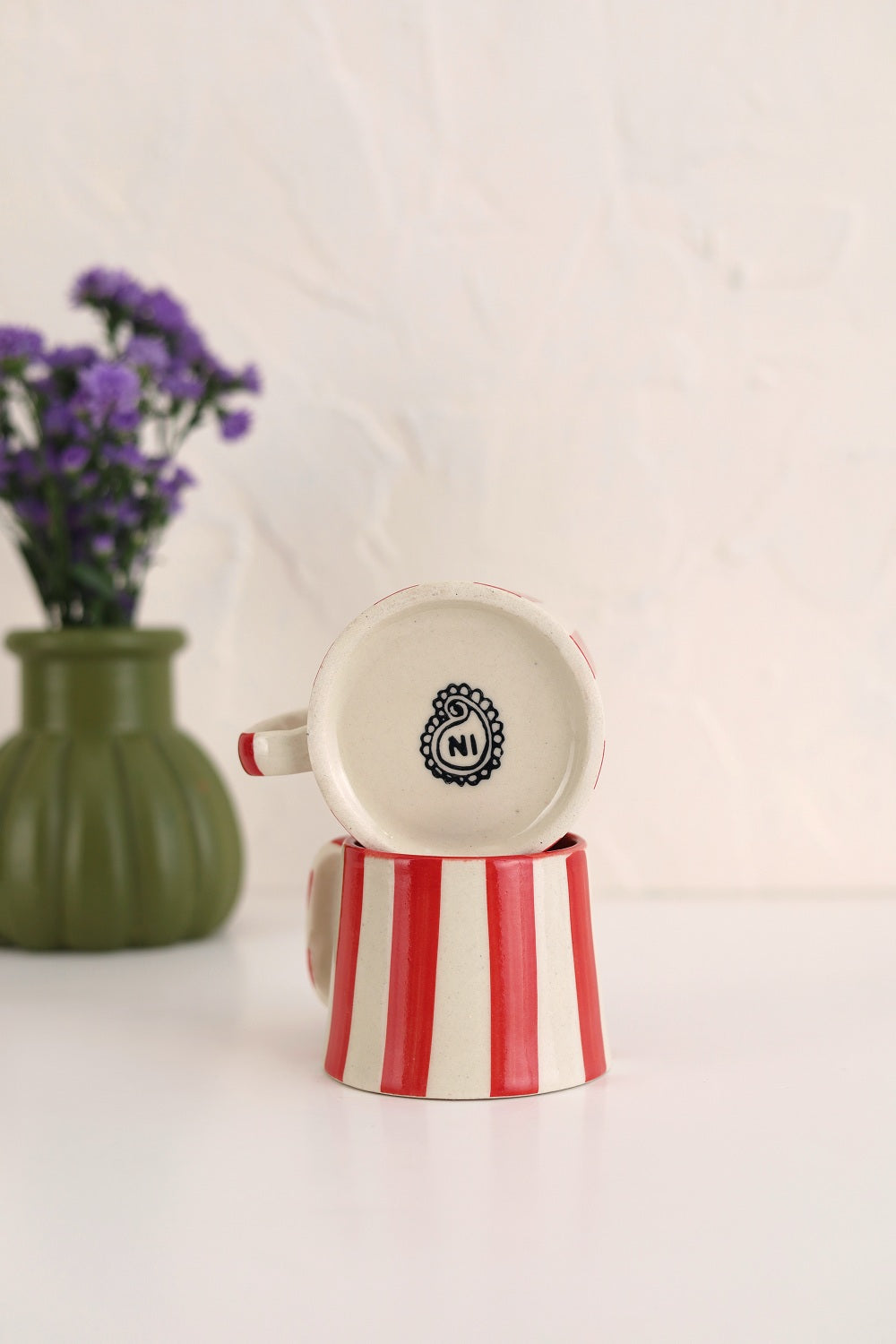 Ceramic Red Stripe  Coffee cup- 220ml (SET OF 4)