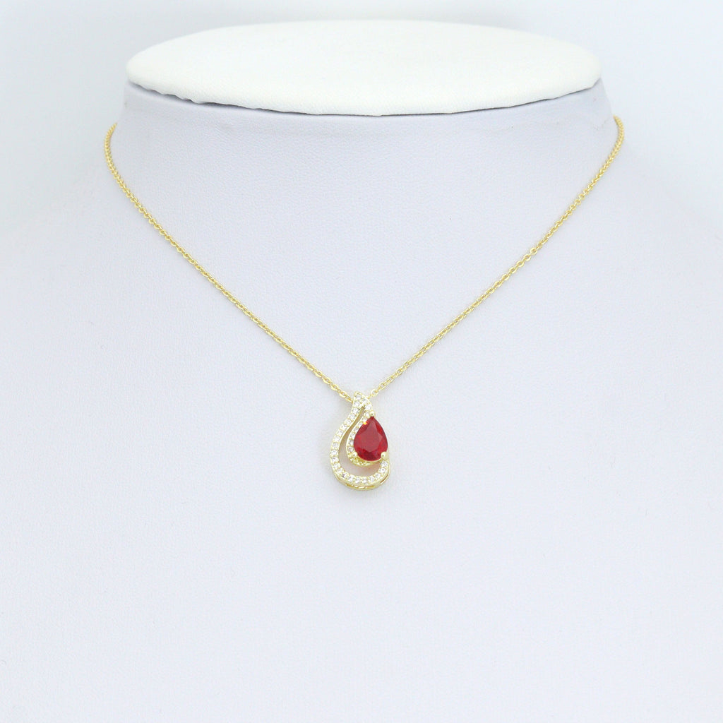 Clear Red CZ Gold Teardrop Shape charm Pendant, Sku#LK1271