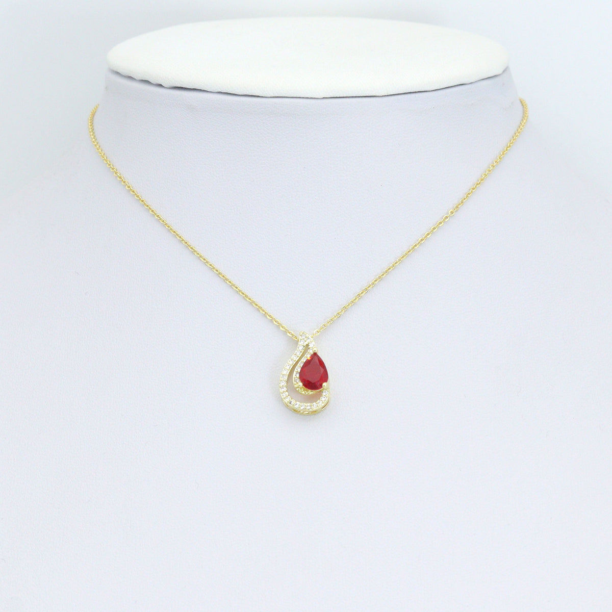Clear Red CZ Gold Teardrop Shape charm Pendant, Sku#LK1271