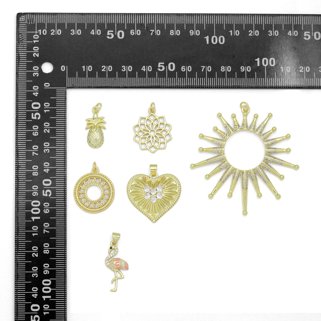 Pineapple Flower Filigree Circle Radical Heart Sunburst Flamingo charm, Sku#LK1270