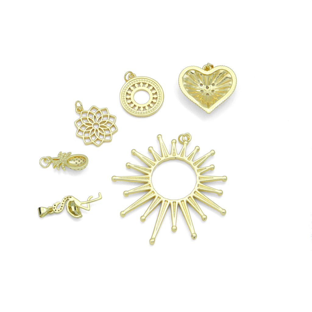 Pineapple Flower Filigree Circle Radical Heart Sunburst Flamingo charm, Sku#LK1270