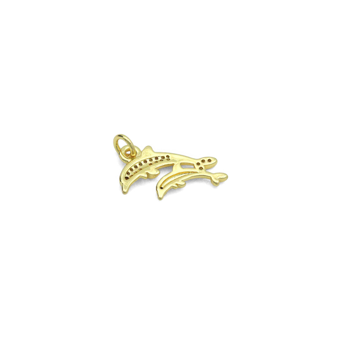 Gold Clear CZ Two Dolphins Pendant charm, Sku#LD763