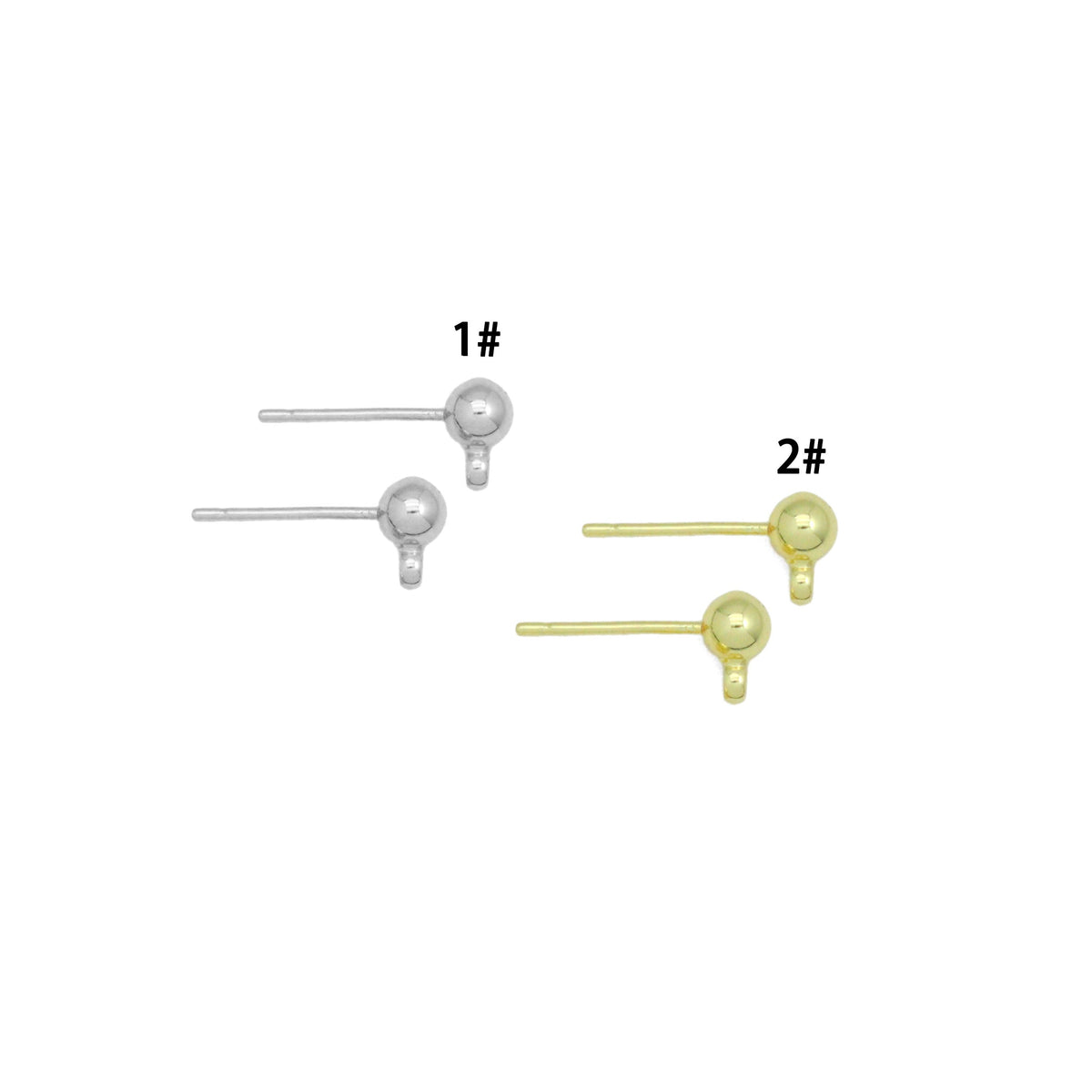 Gold SilverBall Shape Stud Earrings with loop, Sku#A513