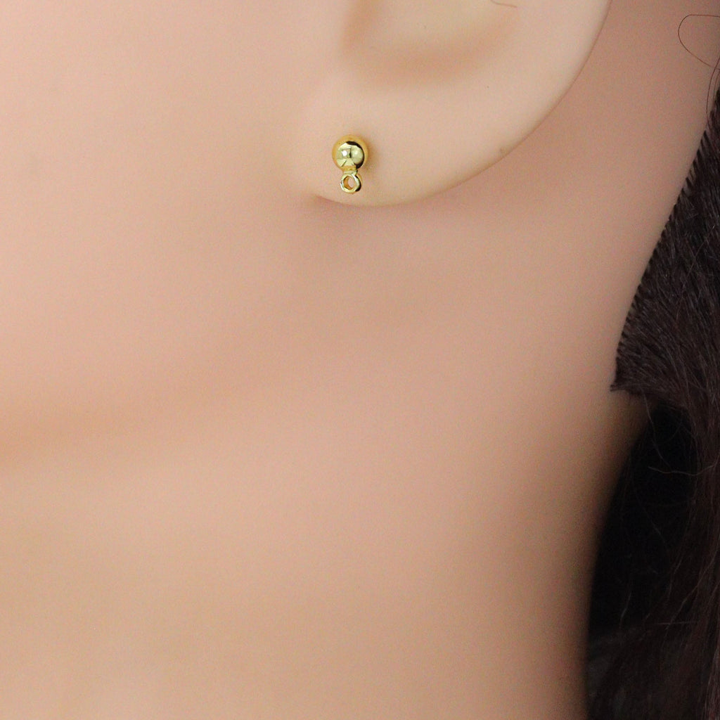 Gold SilverBall Shape Stud Earrings with loop, Sku#A513