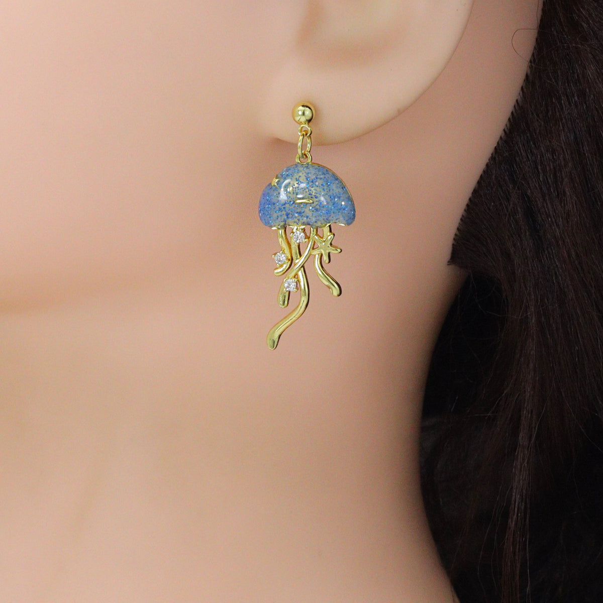 Gold SilverBall Shape Stud Earrings with loop, Sku#A513