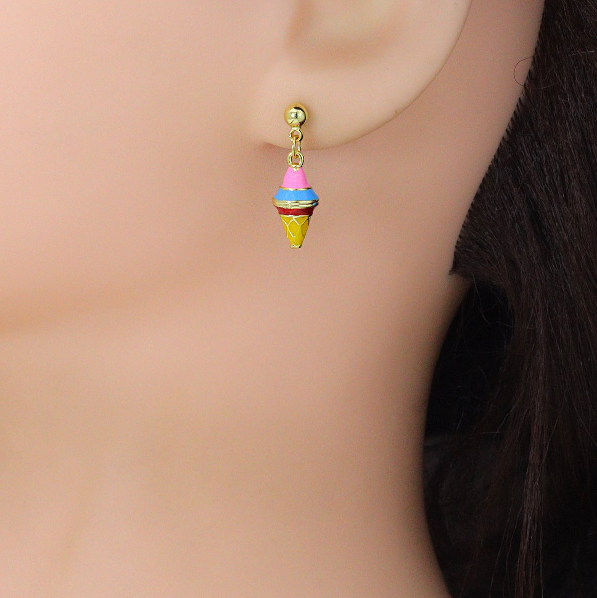 Gold SilverBall Shape Stud Earrings with loop, Sku#A513