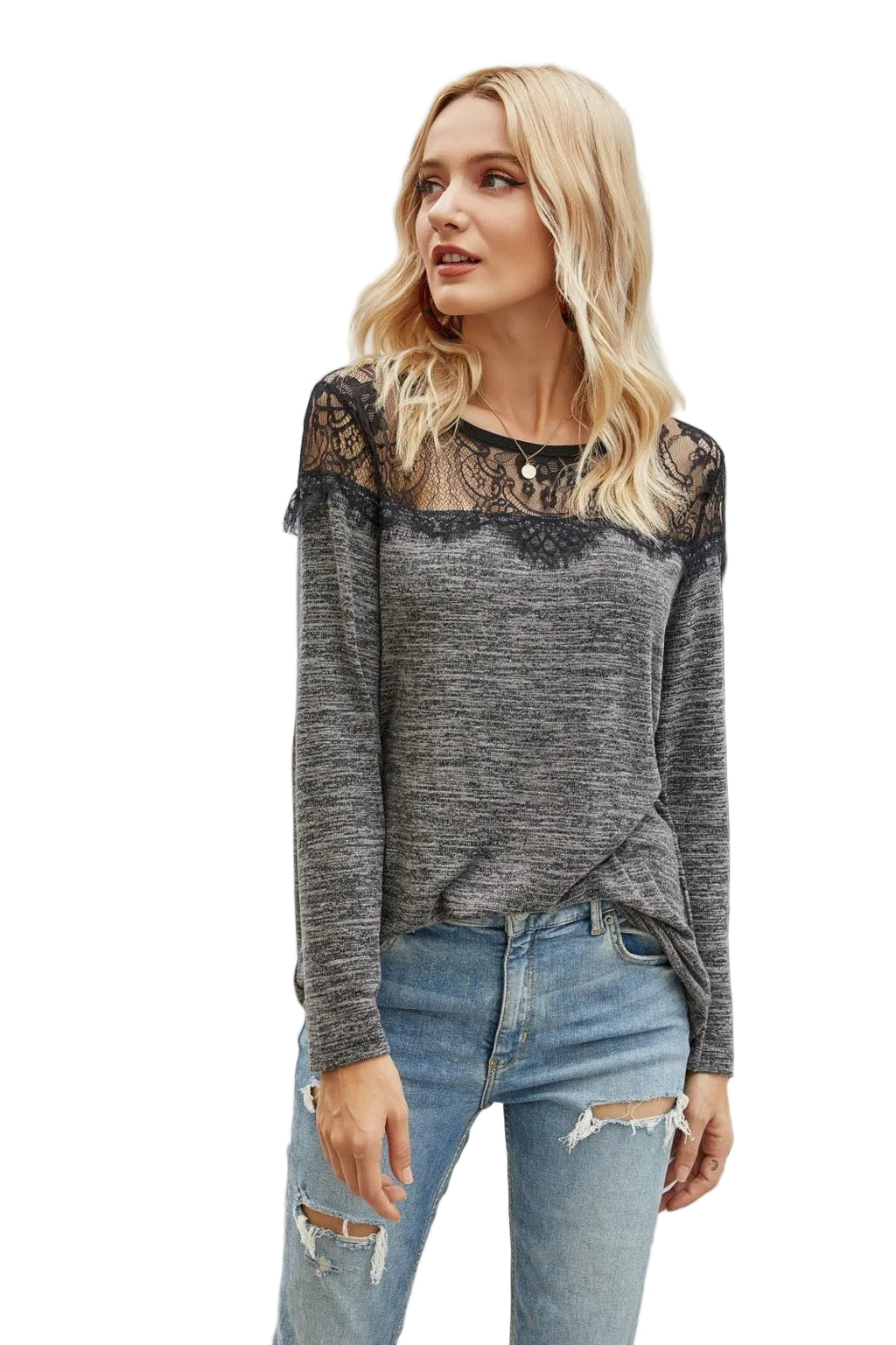 Lace Shoulder Summer Pullover Blouse