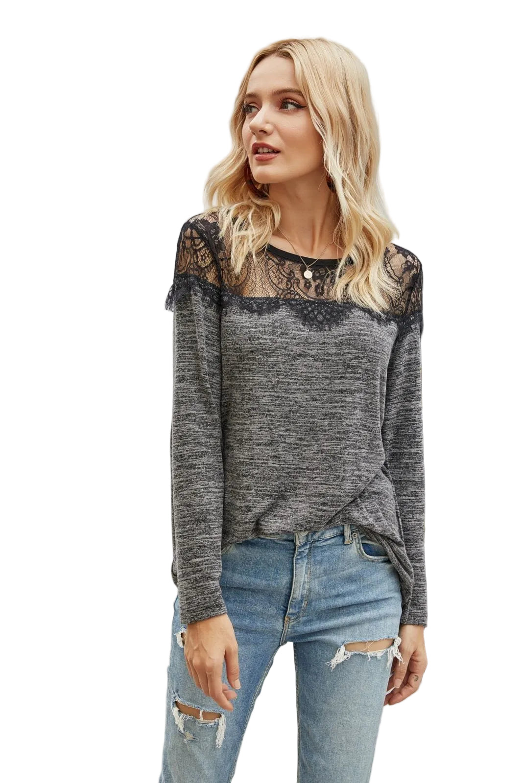 Lace Shoulder Summer Pullover Blouse