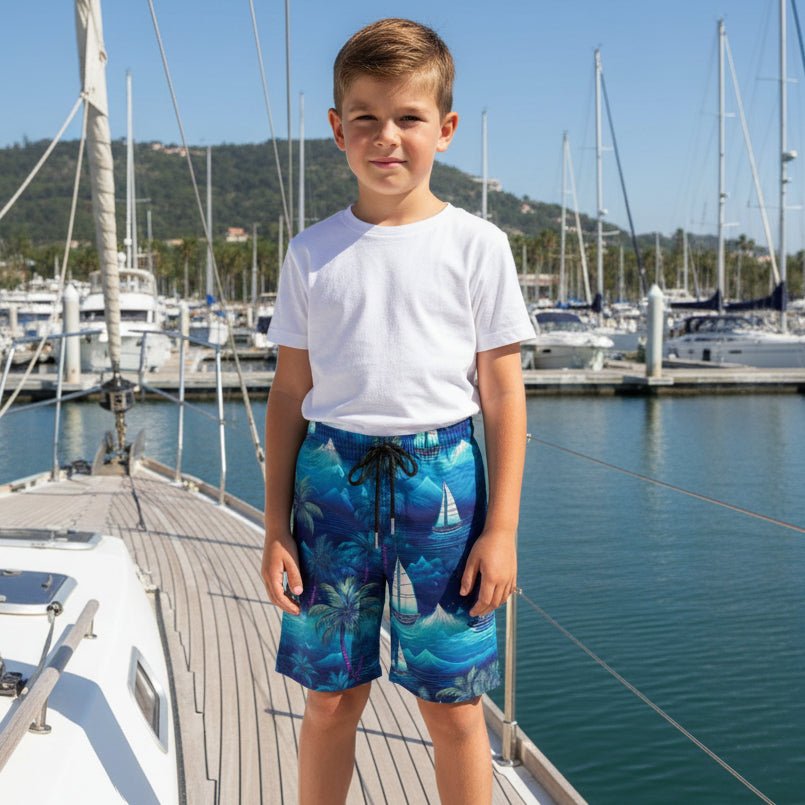Children's Tropical Nights Sailboat Island Board Shorts
